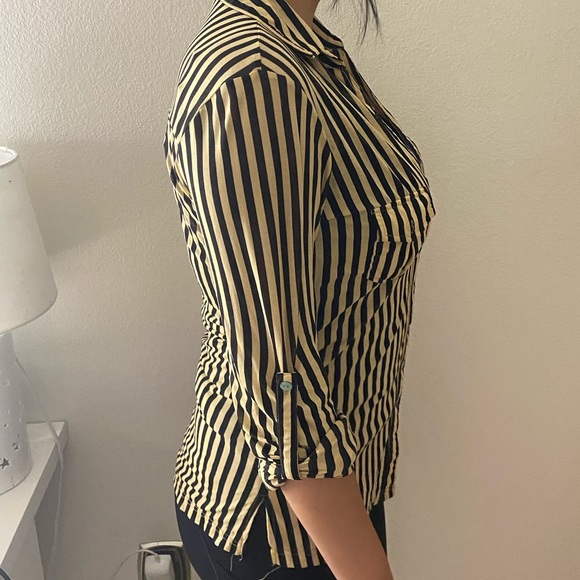 S Line black label stripe print button down blouse - Picture 4 of 6